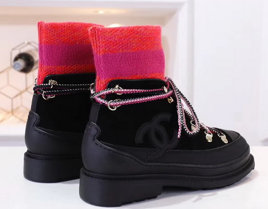 Chanel Lace Ups Calfskin and Mixed Fibers Black Orange and Rose G35375