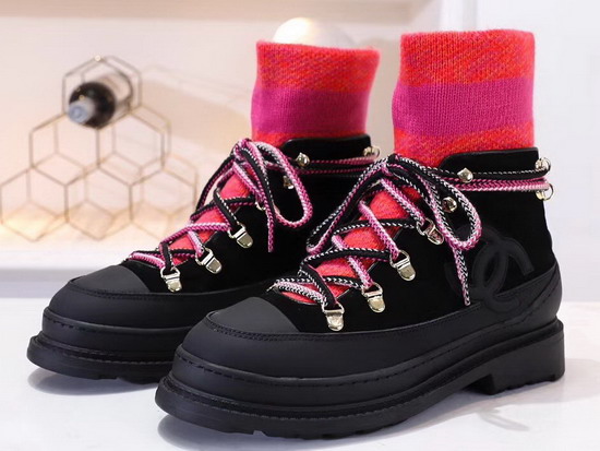 Chanel Lace Ups Calfskin and Mixed Fibers Black Orange and Rose G35375