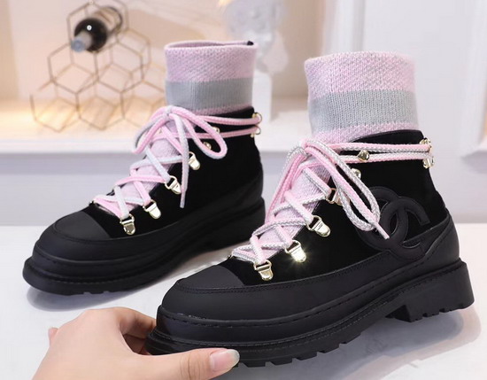 Chanel Lace Ups Calfskin and Mixed Fibers Black Pink and Grey G35375