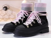 Chanel Lace Ups Calfskin and Mixed Fibers Black Pink and Grey G35375