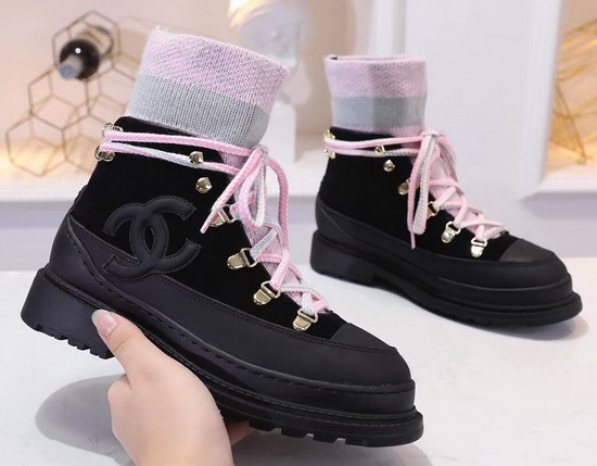 Chanel Lace Ups Calfskin and Mixed Fibers Black Pink and Grey G35375