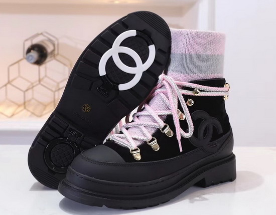 Chanel Lace Ups Calfskin and Mixed Fibers Black Pink and Grey G35375