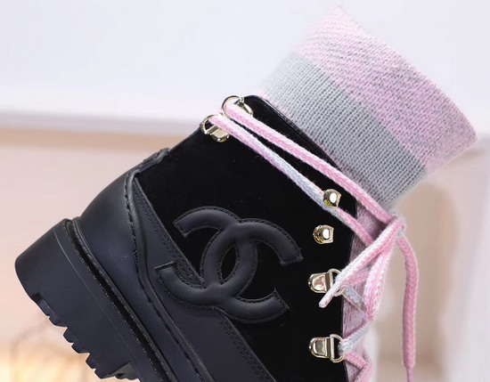 Chanel Lace Ups Calfskin and Mixed Fibers Black Pink and Grey G35375