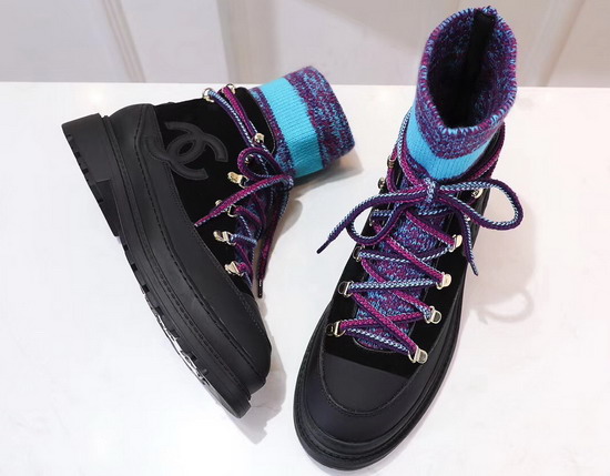 Chanel Lace Ups Calfskin and Mixed Fibers Black Purple and Blue G35375