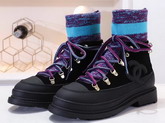 Chanel Lace Ups Calfskin and Mixed Fibers Black Purple and Blue G35375