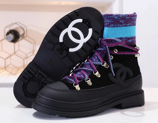 Chanel Lace Ups Calfskin and Mixed Fibers Black Purple and Blue G35375