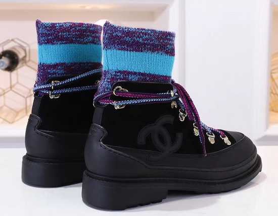 Chanel Lace Ups Calfskin and Mixed Fibers Black Purple and Blue G35375