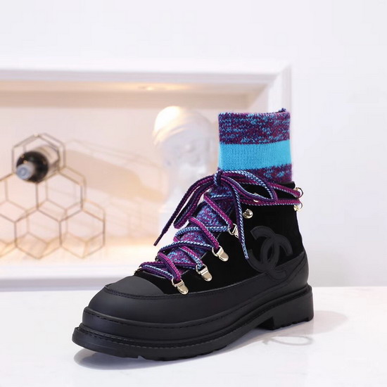 Chanel Lace Ups Calfskin and Mixed Fibers Black Purple and Blue G35375