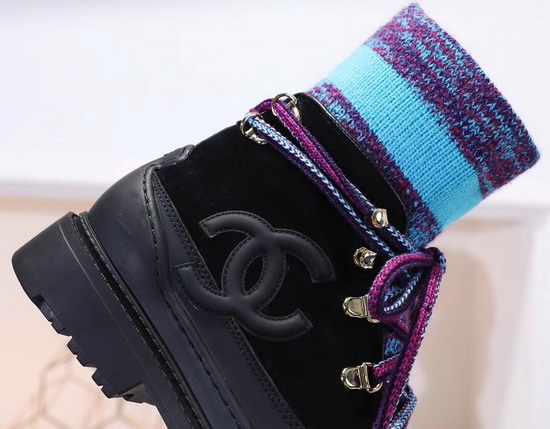 Chanel Lace Ups Calfskin and Mixed Fibers Black Purple and Blue G35375