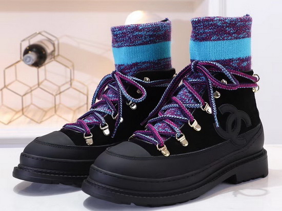 Chanel Lace Ups Calfskin and Mixed Fibers Black Purple and Blue G35375