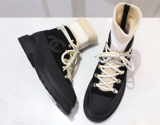 Chanel Lace Ups Calfskin and Mixed Fibers Black Yellow and White G35375