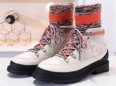 Chanel Lace Ups Calfskin and Mixed Fibers Ivory Grey and Orange G35375