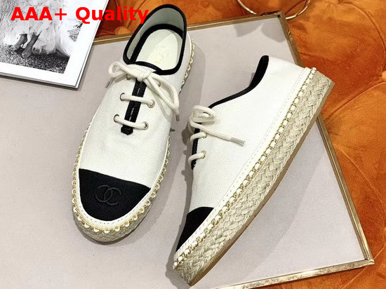 Chanel Lace Ups Fabric Ivory and Black G36140 Replica