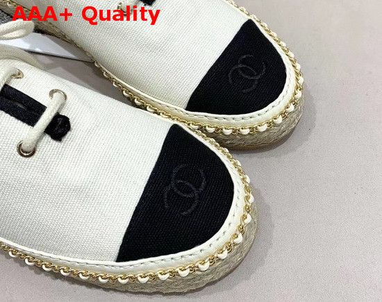 Chanel Lace Ups Fabric Ivory and Black G36140 Replica