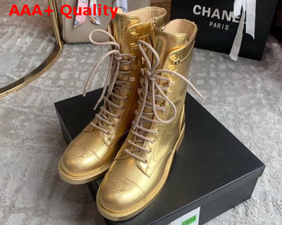 Chanel Lace Ups Gold Crumpled Calfskin G34953 Replica