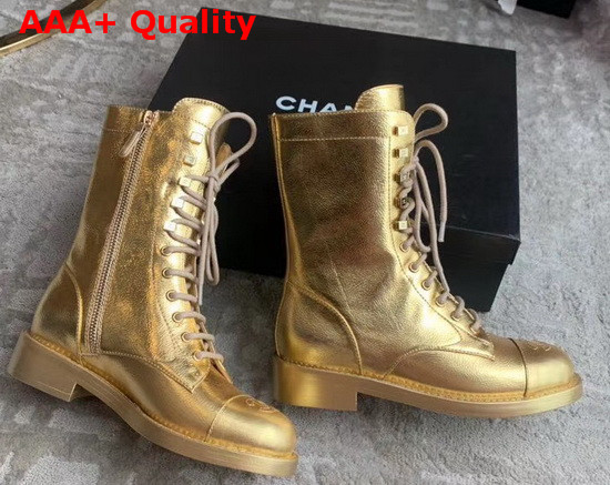 Chanel Lace Ups Gold Crumpled Calfskin G34953 Replica