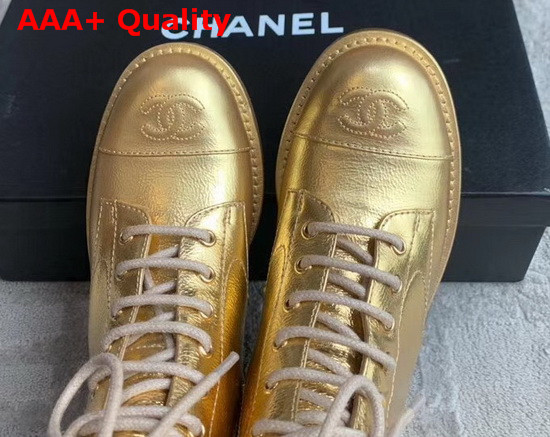 Chanel Lace Ups Gold Crumpled Calfskin G34953 Replica