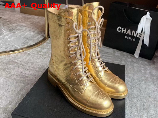 Chanel Lace Ups Gold Crumpled Calfskin G34953 Replica