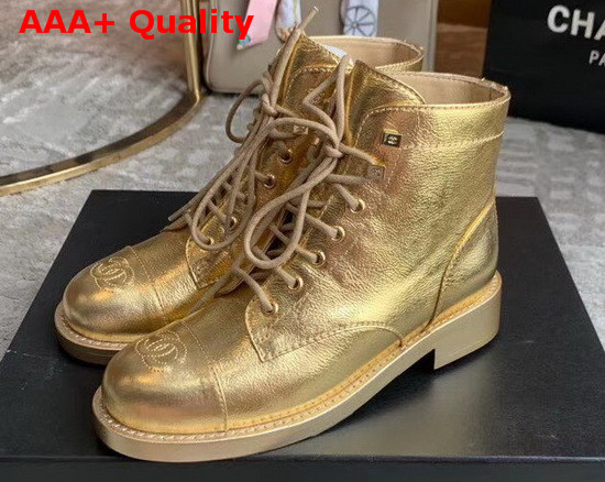 Chanel Lace Ups Gold Crumpled Calfskin G34954 Replica