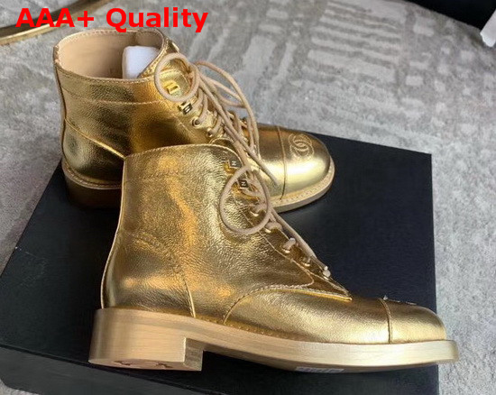 Chanel Lace Ups Gold Crumpled Calfskin G34954 Replica