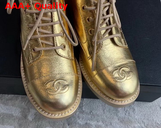 Chanel Lace Ups Gold Crumpled Calfskin G34954 Replica