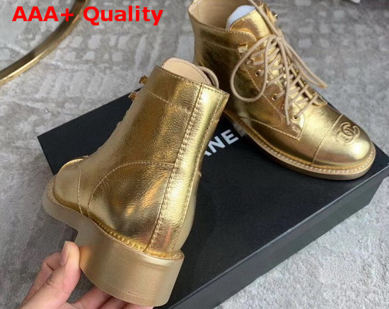 Chanel Lace Ups Gold Crumpled Calfskin G34954 Replica