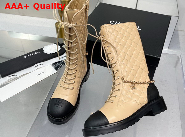 Chanel Lace Ups Lambskin Grained Calfskin Beige Ref G39394 Replica