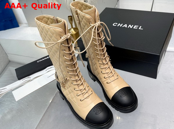 Chanel Lace Ups Lambskin Grained Calfskin Beige Ref G39394 Replica