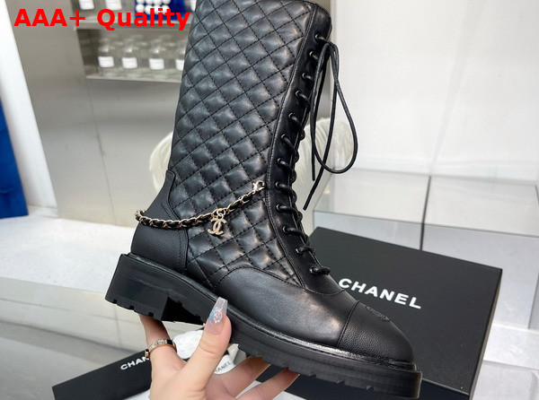 Chanel Lace Ups Lambskin Grained Calfskin Black Ref G39394 Replica