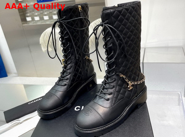 Chanel Lace Ups Lambskin Grained Calfskin Black Ref G39394 Replica