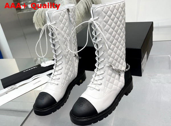 Chanel Lace Ups Lambskin Grained Calfskin White Ref G39394 Replica