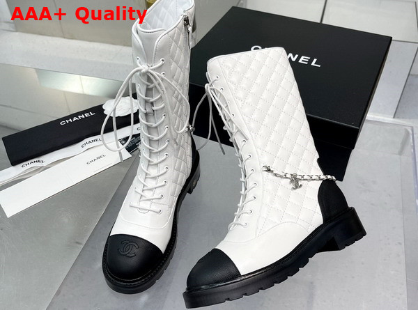 Chanel Lace Ups Lambskin Grained Calfskin White Ref G39394 Replica