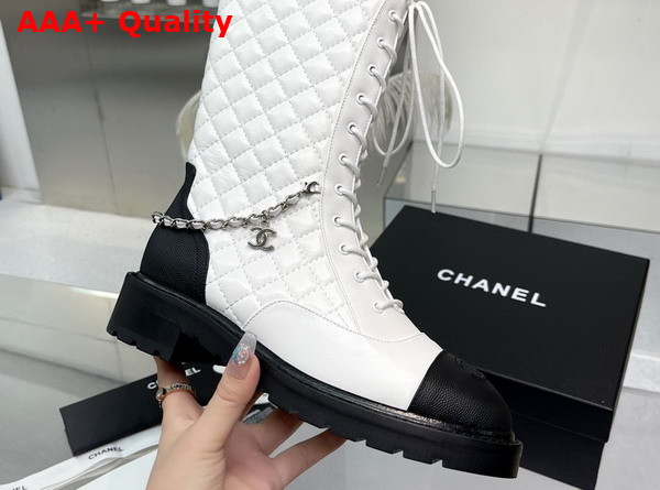 Chanel Lace Ups Lambskin Grained Calfskin White Ref G39394 Replica