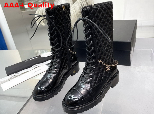 Chanel Lace Ups Lambskin Patent Calfskin Black Ref G39394 Replica