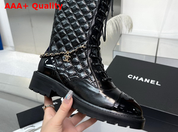 Chanel Lace Ups Lambskin Patent Calfskin Black Ref G39394 Replica