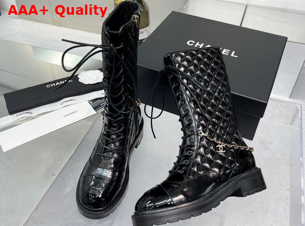 Chanel Lace Ups Lambskin Patent Calfskin Black Ref G39394 Replica