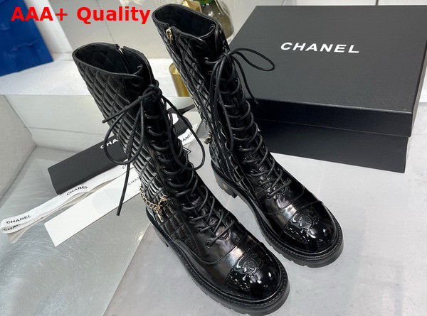 Chanel Lace Ups Lambskin Patent Calfskin Black Ref G39394 Replica