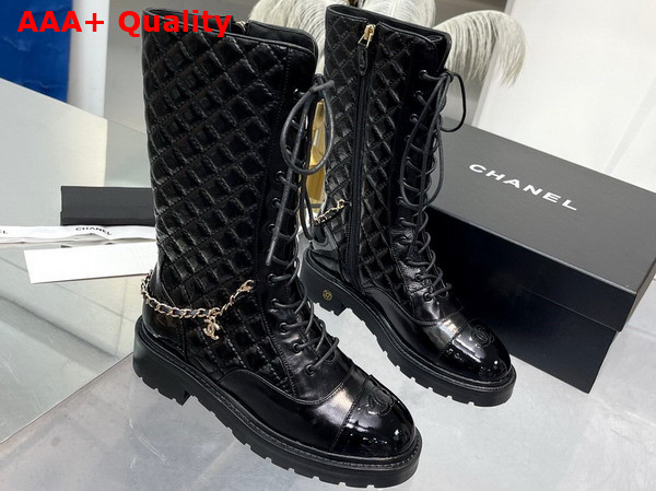 Chanel Lace Ups Lambskin Patent Calfskin Black Ref G39394 Replica