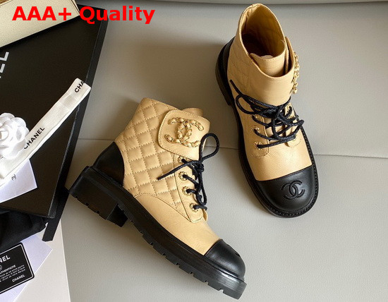 Chanel Lace Ups Lambskin and Calfskin Beige and Black G36424 Replica