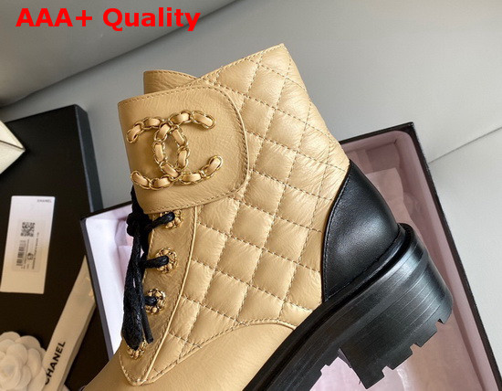 Chanel Lace Ups Lambskin and Calfskin Beige and Black G36424 Replica