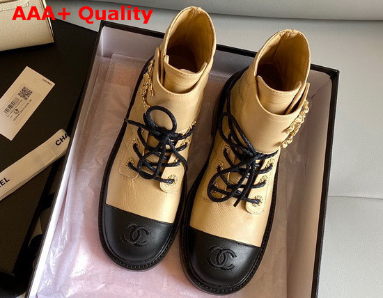 Chanel Lace Ups Lambskin and Calfskin Beige and Black G36424 Replica