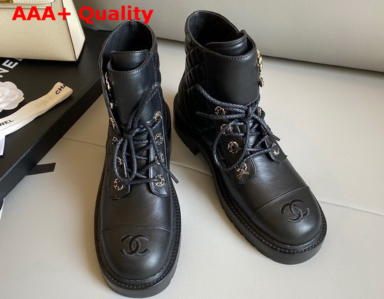 Chanel Lace Ups Lambskin and Calfskin Black G36424 Replica