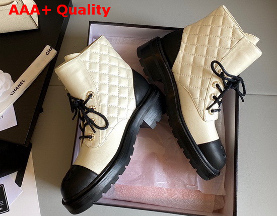 Chanel Lace Ups Lambskin and Calfskin Ivory and Black G36424 Replica