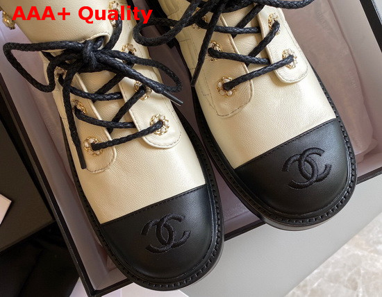 Chanel Lace Ups Lambskin and Calfskin Ivory and Black G36424 Replica