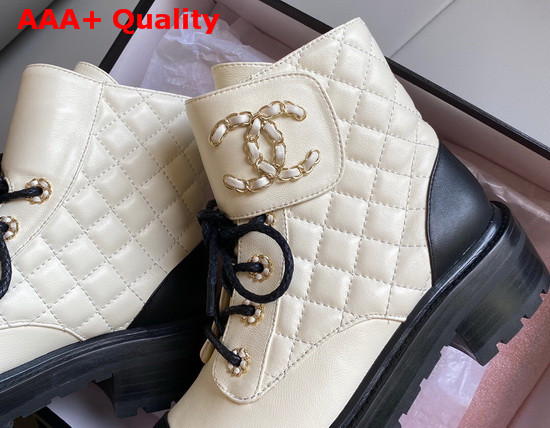 Chanel Lace Ups Lambskin and Calfskin Ivory and Black G36424 Replica