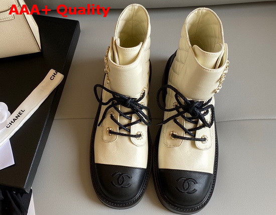 Chanel Lace Ups Lambskin and Calfskin Ivory and Black G36424 Replica