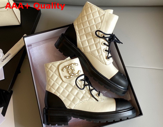 Chanel Lace Ups Lambskin and Calfskin Ivory and Black G36424 Replica