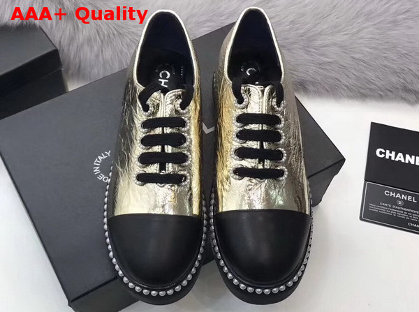 Chanel Lace Ups Metallic Calfskin and Lambskin Light Gold and Black Replica