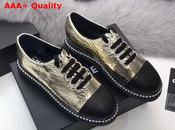 Chanel Lace Ups Metallic Calfskin and Lambskin Light Gold and Black Replica