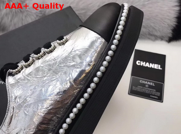 Chanel Lace Ups Metallic Calfskin and Lambskin Silver and Black Replica